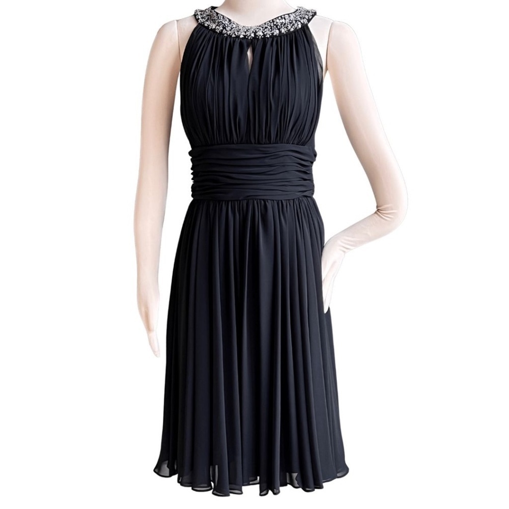 JS Boutique Sequin Beaded Keyhole Halter Black Chiffon Cocktail Dress Si… - Picture 6 of 8